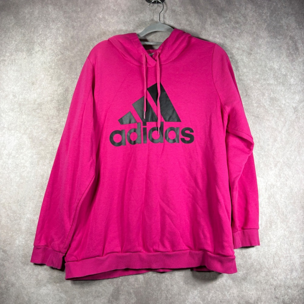 Adidas Hoodie Womens 2X Pink Performance Pullover Logo Activewear Athleisure Gym